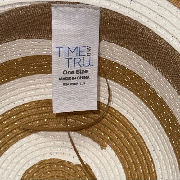 Time and Tru Striped Women's Sun Hat One Size Tan White Beach Floppy Hat NEW - Picture 10 of 11